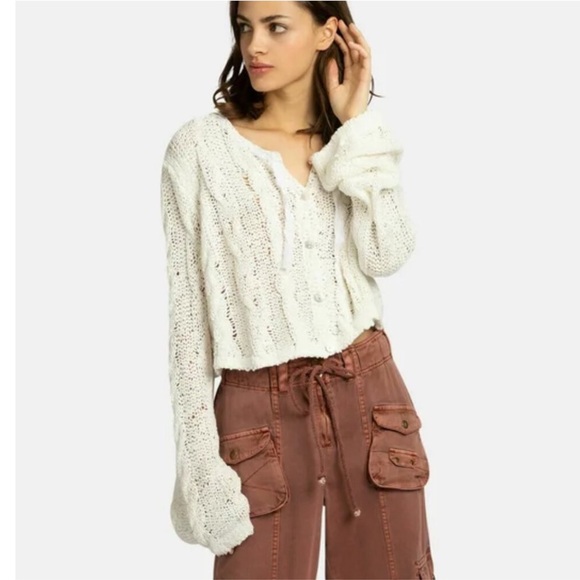 NWT Free People Robyn Cardi in Bright White - L - Picture 3 of 8